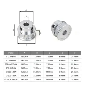 GT2 KASNAK (Motor Kasnağı) — 30 Diş / 6 mm / 22 mm / 5 mm görseli 2